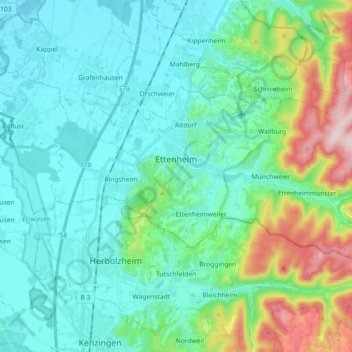 Topografische Karte Ettenheim, Höhe, Relief