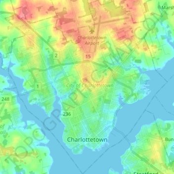 Topografische Karte City of Charlottetown, Höhe, Relief