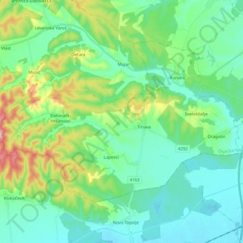Topografische Karte Gespanschaft Essegg-Branau, Höhe, Relief
