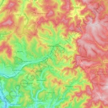 Topografische Karte Hilchenbach, Höhe, Relief