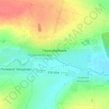 Topografische Karte Первомайское, Höhe, Relief