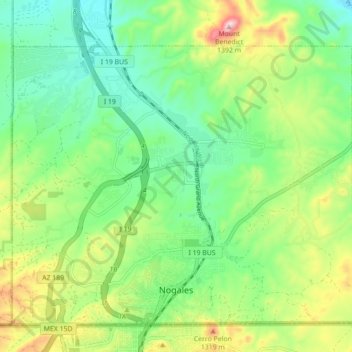 Topografische Karte Nogales, Höhe, Relief