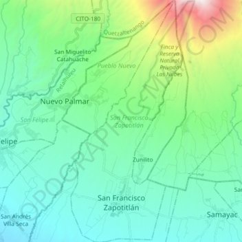 Topografische Karte San Francisco Zapotitlán, Höhe, Relief
