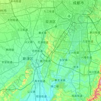 Topografische Karte Shuangliu District, Höhe, Relief