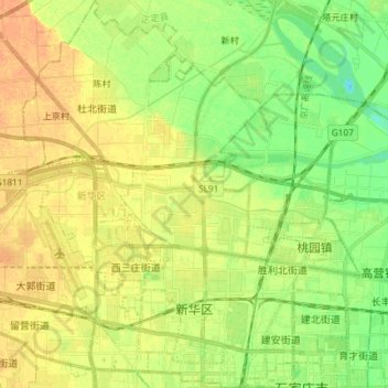 Topografische Karte Xinhua District, Höhe, Relief