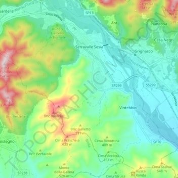 Topografische Karte Serravalle Sesia, Höhe, Relief