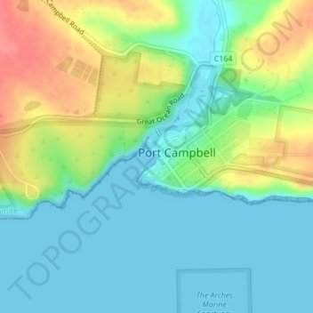 Topografische Karte Port Campbell Coastal Reserve, Höhe, Relief