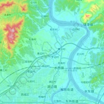 Topografische Karte 湖边镇, Höhe, Relief