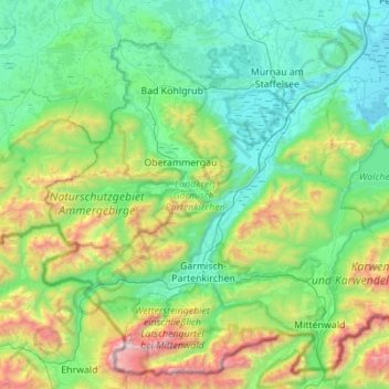 Topografische Karte Landkreis Garmisch-Partenkirchen, Höhe, Relief
