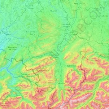 Topografische Karte Landkreis Oberallgäu, Höhe, Relief