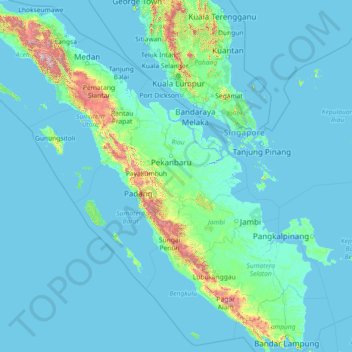 Topografische Karte Sumatra, Höhe, Relief