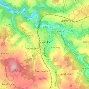 Topografische Karte Netzschkau, Höhe, Relief