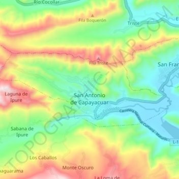 Topografische Karte San Antonio de Capayacuar, Höhe, Relief