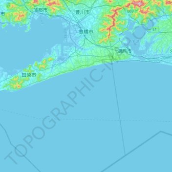 Topografische Karte Toyohashi, Höhe, Relief