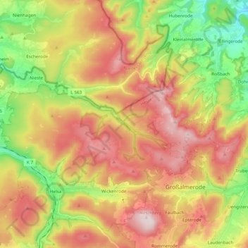 Topografische Karte Gutsbezirk Kaufunger Wald, Höhe, Relief
