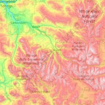 Topografische Karte Pitkin County, Höhe, Relief