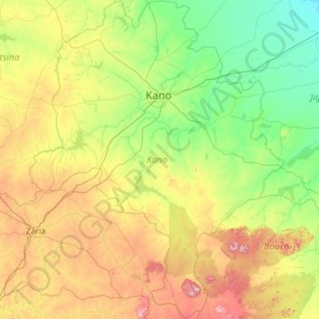 Topografische Karte Kano, Höhe, Relief