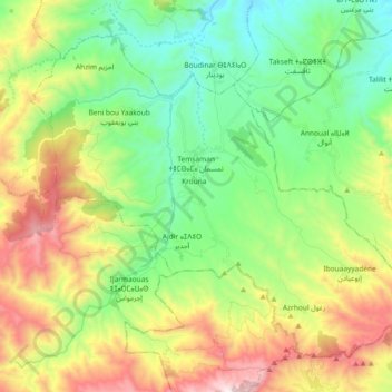 Topografische Karte Temsamane, Höhe, Relief