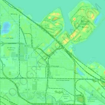 Topografische Karte East Chicago, Höhe, Relief