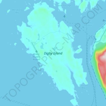 Topografische Karte Digby Island, Höhe, Relief