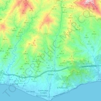Topografische Karte Torrox, Höhe, Relief