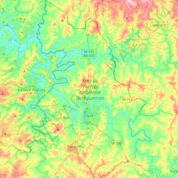 Topografische Karte Tietê, Höhe, Relief