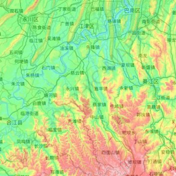 Topografische Karte Jiangjin District, Höhe, Relief