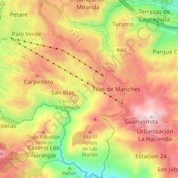Topografische Karte Parroquia La Dolorita, Höhe, Relief