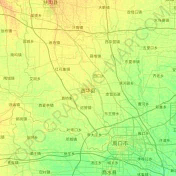 Topografische Karte Xihua County, Höhe, Relief