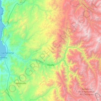Topografische Karte Vicuña, Höhe, Relief