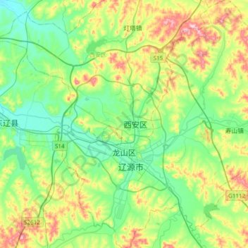 Topografische Karte Longshan District, Höhe, Relief