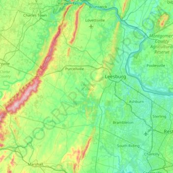 Topografische Karte Loudoun County, Höhe, Relief