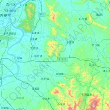 Topografische Karte 青原区, Höhe, Relief