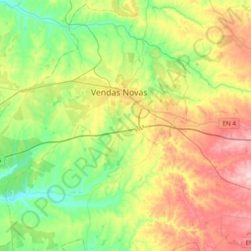 Topografische Karte Vendas Novas, Höhe, Relief