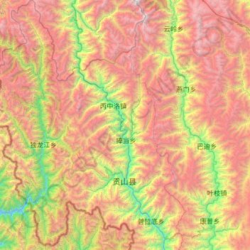 Topografische Karte Gongshan Derung and Nu Autonomous County, Höhe, Relief
