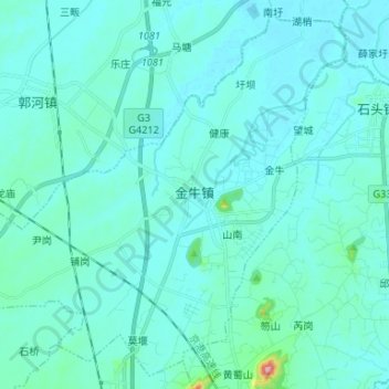 Topografische Karte 金牛镇, Höhe, Relief
