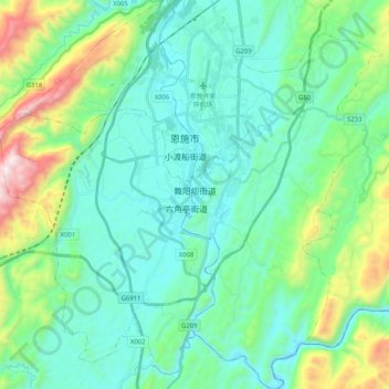 Topografische Karte Wuyangba Subdistrict, Höhe, Relief