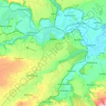 Topografische Karte Saaz, Höhe, Relief