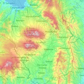 Topografische Karte Bukidnon, Höhe, Relief