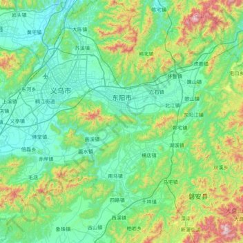 Topografische Karte Dongyang, Höhe, Relief