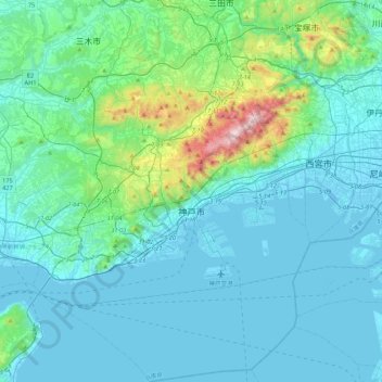 Topografische Karte 神戸市, Höhe, Relief