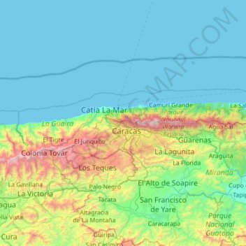 Topografische Karte La Guaira, Höhe, Relief