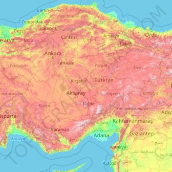 Topografische Karte Zentralanatolien, Höhe, Relief