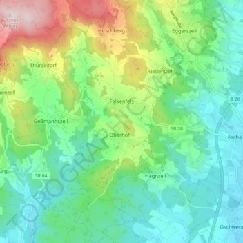Topografische Karte Falkenfels, Höhe, Relief
