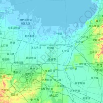 Topografische Karte Changyi City, Höhe, Relief