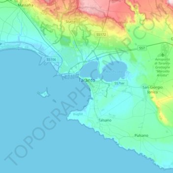 Topografische Karte Taranto, Höhe, Relief