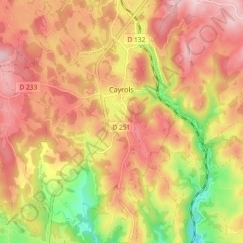 Topografische Karte Cayrols, Höhe, Relief