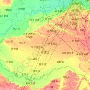 Topografische Karte Shuangcheng District, Höhe, Relief
