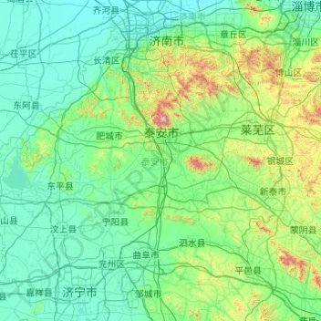 Topografische Karte 泰安市, Höhe, Relief