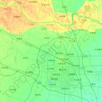 Topografische Karte 梁园区, Höhe, Relief